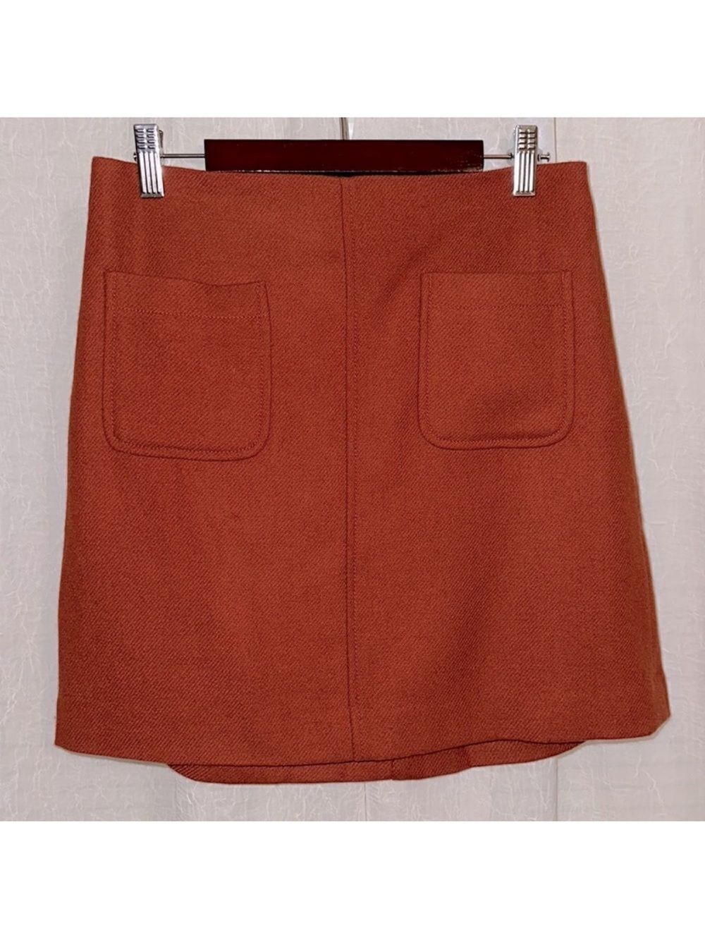 Madewell 2 Rust Brown Wool Blend Mini Pencil Skirt with Front Pockets
